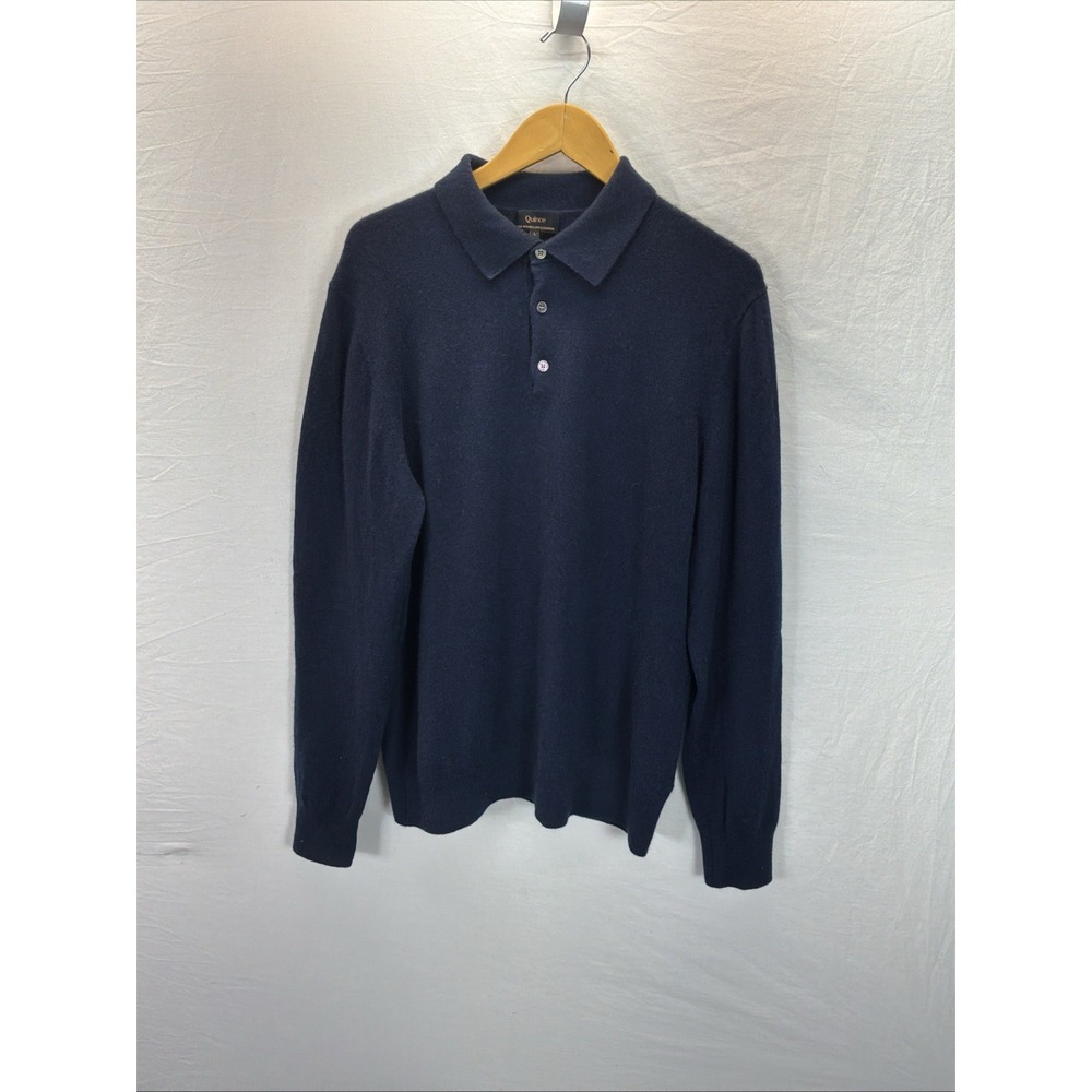 Quince Mens 100% Mongolian Cashmere Long Sleeve Polo Sweater Navy Sz L Casual